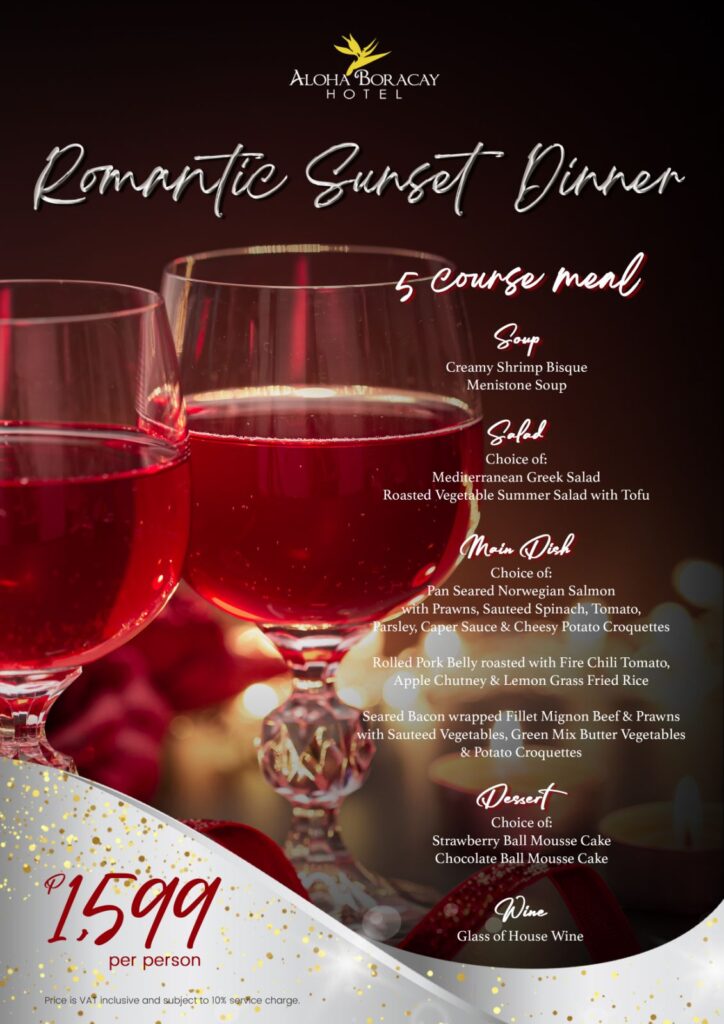 Romantic Sunset Dinner 5 course meal